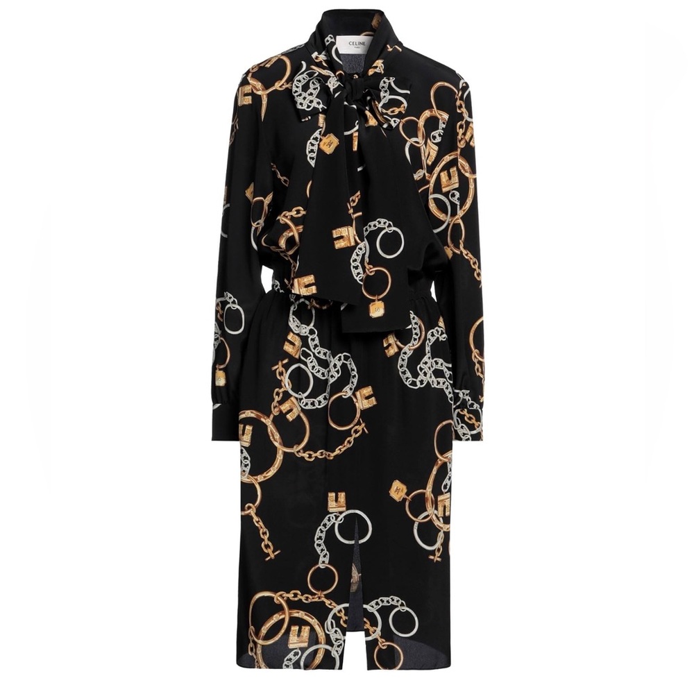 Celine black silk chain/logo dress, size EU34